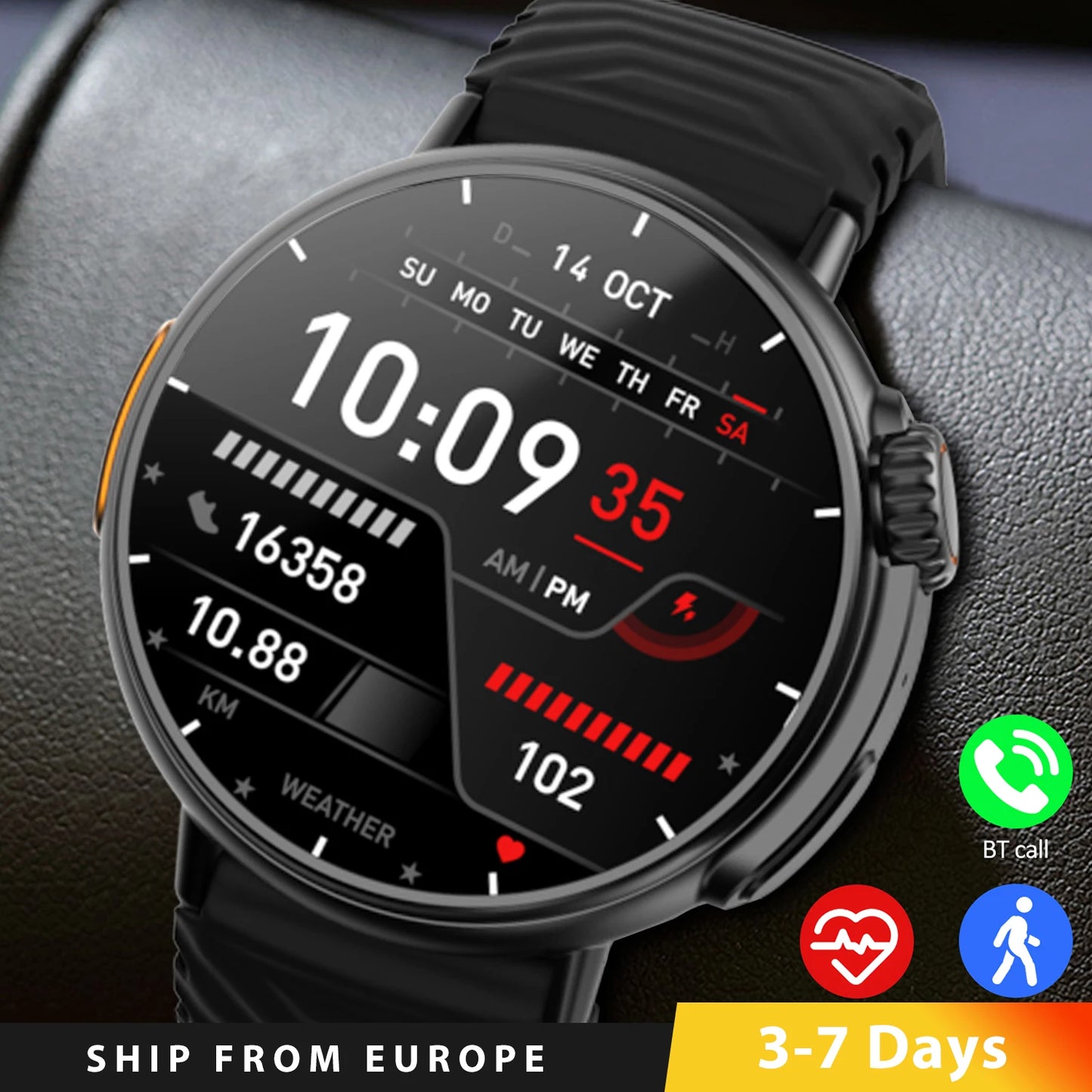 1.52 Inch Bluetooth Call Smart Watch Men Sports Fitness Tracker Heart Rate Monitor Music Playback Smartwatch for Android IOS